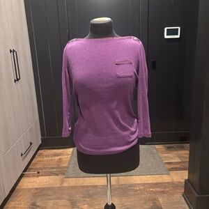 Lauren Ralph Lauren Boatneck Button Shoulder Top – Purple – Size M